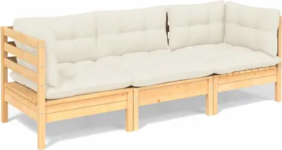 Produktbild von vidaXL 3-Sitzer-Gartensofa mit Creme Kissen Massivholz Kiefer