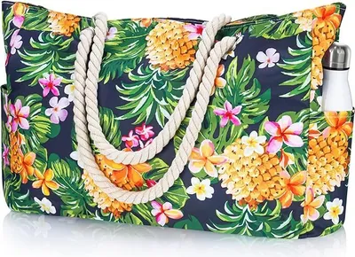 Produktbild von Wasserdichte Strandtasche für Damen, großes Fassungsvermögen, Reißverschluss mit Seil-Schultergurten, D