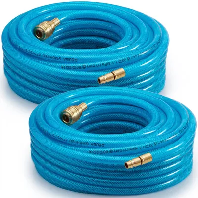 Produktbild von 2x MONZANA® Druckluftschlauch 15m PVC Schnellkupplung 15 bar 1/4" Anschluss Ø Innen 6mm Außen 13mm Gewebeschlauch Kompressor