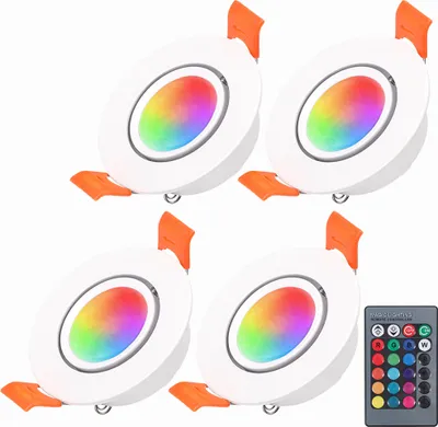Produktbild von 4 Stück 3W LED Einbaustrahler RGB Dimmbar Deckenleuchte Einbauleuchte Strahler Deckenlicht mit Fernbedienung