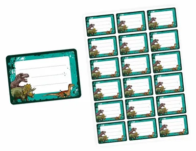 Produktbild von 72 Blanko Etiketten Dinosaurier T-Rex grün schwarz - 64 x 45 mm - Namensetiketten Junge