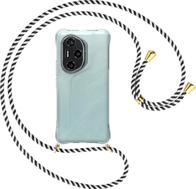 Produktbild von Handykette Backcover-Schutzhülle mit Band (Metall goldfarben) für Honor 300 Pro 5G - schwarz/weiß gestreift