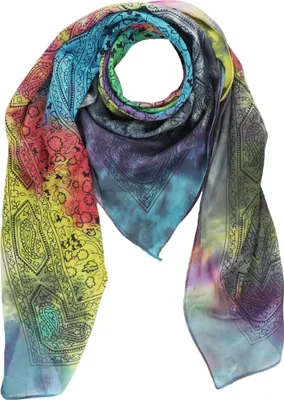 Produktbild von Baumwolltuch Indisches Blumenmuster Rainbow Spiral Druck schwarz 100x100cm Halstuch quadratisches Tuch