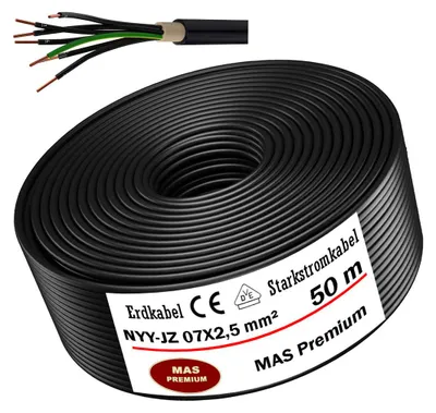 Produktbild von 50m Erdkabel Starkstromkabel NYY-JZ 7X2,5 mm² Elektrokabel