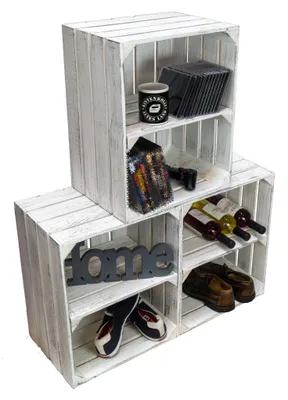 Produktbild von Obstkiste Johanna neu - Shabby weiß  3er Set Quer