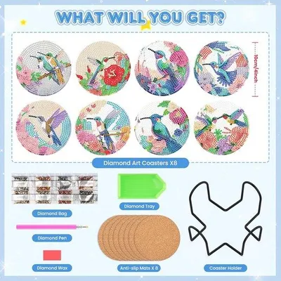 Produktbild von Famanu Untersetzer für Diamantschildern - Kreative Designs für Erwachsene und Kinder - 8 Stück - Korkmaterial