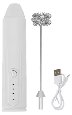 Produktbild von Milchaufschäumer, kabellos, wiederaufladbar, Handmixer für Kaffee, Rühren, Milchshake, Schneebesen, Weiß