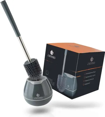Produktbild von EXITOSO WC Bürste aus Silikon, Antibakteriell mit Edelstahl Halter - schwarz