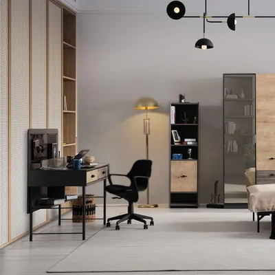 Produktbild von Elegantes Möbel-Set Stilvoller Schreibtisch Edles Holz Bücherregal