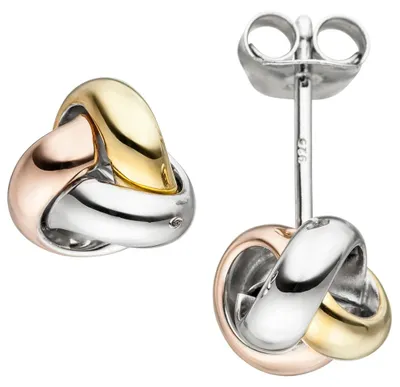 Produktbild von Ohrstecker Ohrringe Knoten aus 925 Silber Gelbgold Rotgold vergoldet tricolor