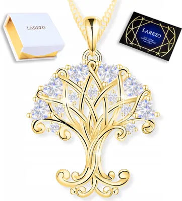 Immagine prodotto di Collana d'oro con motivo dell'albero della vita e cuori di cristallo, ARGENTO 925
