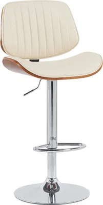 Obrázek produktu pro Moderní barová židle v imitaci kůže, výškově nastavitelná s podnožkou - Pohodlný design | Barva: ořech/krém | Barva podnože: chrom