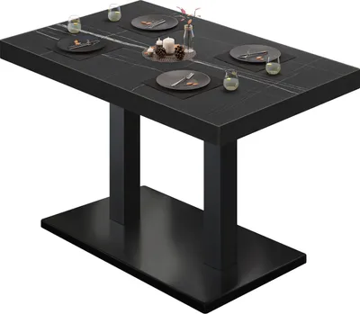 Produktbild von BM | Bistrotisch | B:T:H 120 x 70 x 77 cm | Schwarz Marmor / Schwarz | Rechteckig | Schwarzer Rand | Bistro Tisch Esstisch