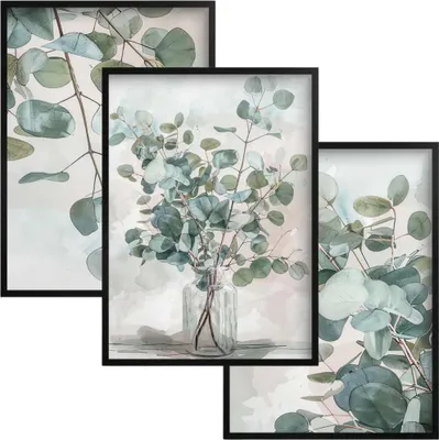 Image de Set de posters muraux Feuilles vert pastel Décoration murale