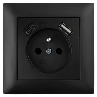 Immagine prodotto di Presa Singola Con Messa A Terra Toolight Oste Jnh004-G + Cornice +Usb-A, Usb-C Black