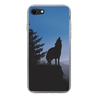 Produktbild von MuchoWow® Handyhülle Schutzhülle Hülle für iPhone 7 Wolf - Bäume - Scherenschnitt Silikon Softcase Handy Hülle - Kartenhalter