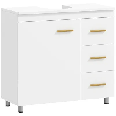 Immagine prodotto di HOMCOM Mobile Sottolavabo con Intaglio a U, Armadietto e 3 Cassetti, Chiusura Ammortizzata, 70x30x65 cm, Bianco