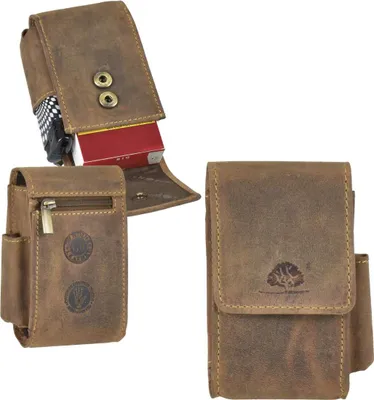 Produktbild von Greenburry Zigarettenetui Leder braun VINTAGE Zigarettenbox mit Feuerzeuglasche Zigarettenschachtel-Etui 1643-25