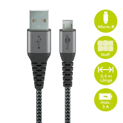 Produktbild von Goobay 49273, 0,5 m, Micro-USB B, USB A, USB 2.0, Schwarz, Grau