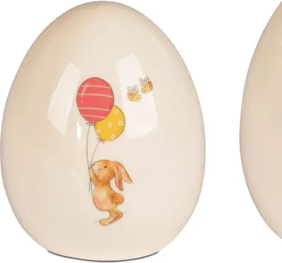 Produktbild von LED Dekoobjekt Oster Ei Hase mit Ballons H. 12cm weiß Porzellan Formano F26