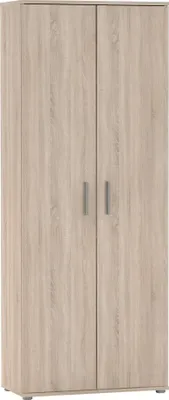 A front view of a two-door wardrobe with wooden texture.