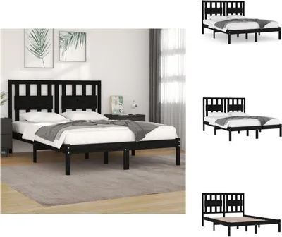 Produktbild von vidaXL Massivholzbett Schwarz Kiefer 140x190 cm -  Betten & Bettgestelle