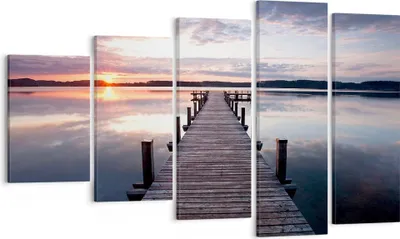 Produktbild von Bild auf Leinwand - Leinwandbild - Fußgängerbrücke See Sonnenuntergang Abend - 100x60cm - Wand Bild - Wanddeko - Leinwanddruck - Bilder - Kunstdruck - Leinwand bilder - Wandkunst - EG100x60-2635