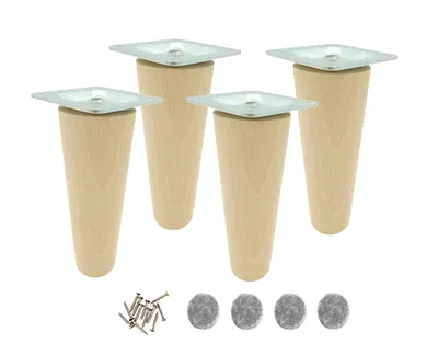 Obrázek produktu pro 4 ks Dřevěné nohy z bukového dřeva 12 cm – točené, surové, s upevněním – nábytek a projekty DIY