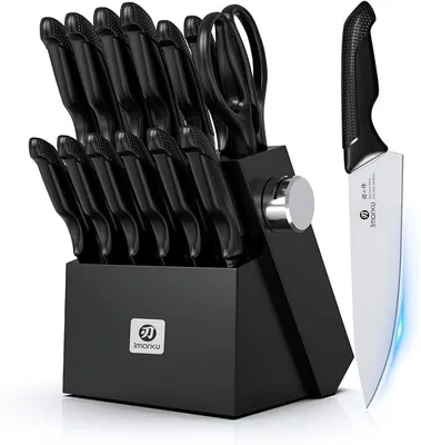 Imagen del producto de Bloque para cuchillos con cuchillo, juego de cuchillos de acero inoxidable, apto para lavavajillas