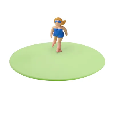 A small figurine of a woman on a green disc.