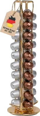 Immagine prodotto di Portacapsule da caffè Intirilife compatibile con capsule Nespresso (40 capsule) in ferro color oro - 11,5 x 37,5 cm - Portacapsule girevole a 360 gradi per cialde da caffè