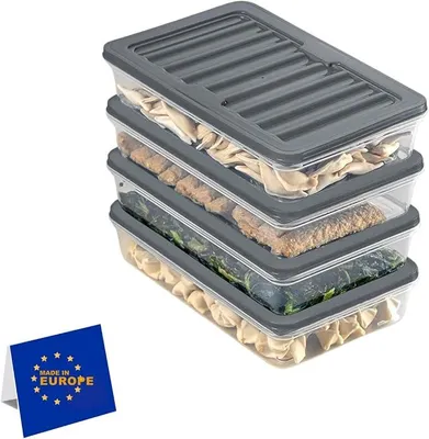 Produktbild von PolkaHome® Stapelbare Vorratsdosen-Set 4x1200ml, Transparente Frischhaltedosen mit Deckel, Gefriergeeignet bis -25°C, Küchenorganizer