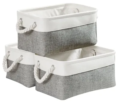 Produktbild von 3-teiliges Aufbewahrungskorb-Set aus Stoff, kleine Aufbewahrungsbox für Schränke, Aufbewahrungskorb aus Stoff mit Baumwollseil für Spielzeug, Kleiderschränke, Regale und Kleidung (faltbar)