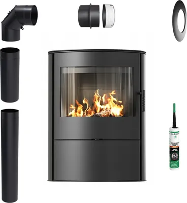 Produktbild von Kaminofen Herd Freistehender mit Holzfeuerung KRATKI ROLLO 2 10 kW fi 150 schwarz Installationsset