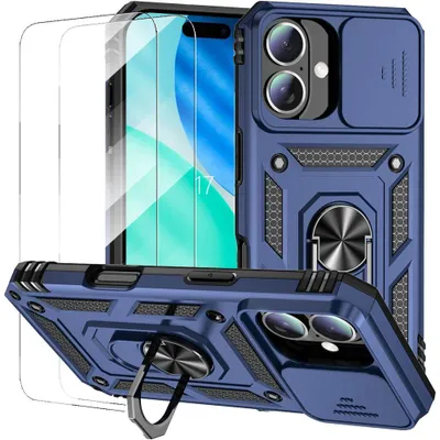 Image de Coque + 2 Verres Trempés pour iPhone 17, Protection Antichoc avec Cache Caméra Anti-Rayures - Bleu Marine