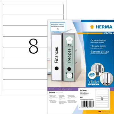 Produktbild von Ordneretiketten A4 weiß 192x34 mm Papier matt blickdicht 800 St.