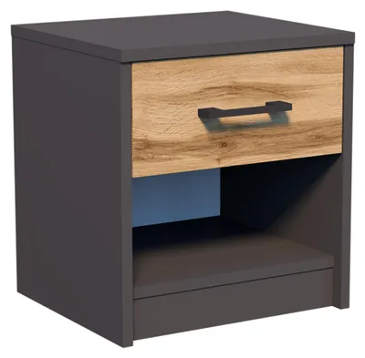 Produktbild von Kommode mit 1 Schublade Nachttisch schmal mit matter Oberfläche 39 cm breit abgerundete Kanten und geräumiger Stauraum graphit Eiche