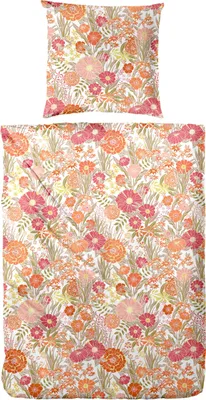 Produktbild von Primera Perkal Bettwäsche 155x220 Blumenwiese Flowerpower pink orange 133050-72