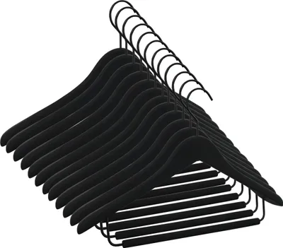 Produktbild von Hochwertiger Premium Kleiderbügel mit Hosensteg aus Holz 45cm Breite schwarz beschichtet gummiert | 25 Stück