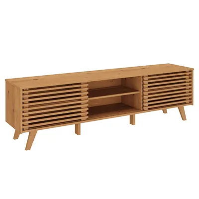 Produktbild von TV Lowboard RIAN mit 2 Schiebetüren für 75" TV Eiche farben - TV Kommode aus massivem Kiefernholz, 3 verstellbare Einlegeböden, TV Sideboard