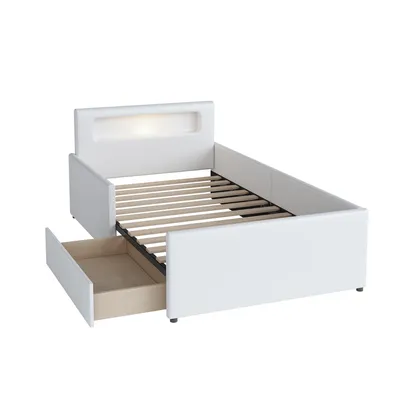 Produktbild von Polsterbett 90x200 cm, mit LED - Beleuchtung, mit USB - Anschluss, mit Schubladen, mit Stauraum, mit Ablageflächen, Beige