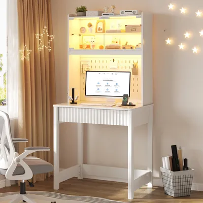 Computerbureau met LED, USB, 50x65x163 cm, wit