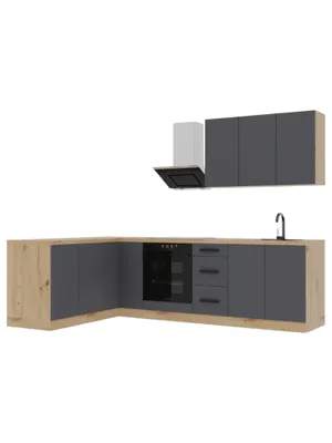Produktbild von Winkelküche – Eckküche – Küchenzeile L-Form – Komplettküche – Küchenzeile –  Nexa - K99-G270 – 270 × 170 cm– Grau Matt