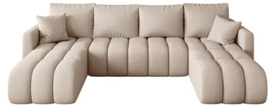 Produktbild von CORNERO Ecksofa mit schlaffunktion GARDA U-Form hellbeige Strickstoff Aragon 3 - Schlaffunktion, Bettkasten