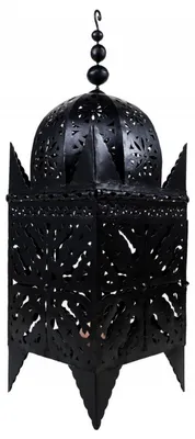 Image de Lanterne orientale en métal noir Frane 120cm | Lanterne de jardin marocaine pour l'extérieur, l'intérieur comme lanterne de sol | Photophore de jardin marocain à suspendre ou à poser