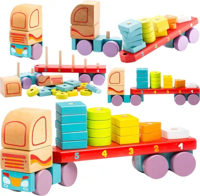 Immagine prodotto di Camion giocattolo in legno con figure geometriche, 19 pezzi