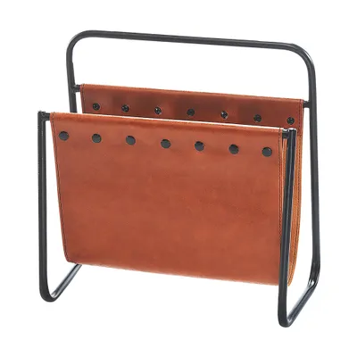 Produktbild von Lockardi Zeitungsständer Magazinsammler aus Metall und Kunstleder braun 39x21x40 cm