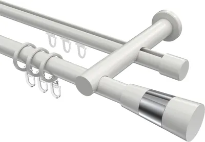 Produktbild von Interdeco Rundrohr-Innenlaufstange / Gardinenstange (Kombination) Weiß, Typ Platon Tanara (Konus Bicolor), 20 mm Ø 2-läufig, 520 cm