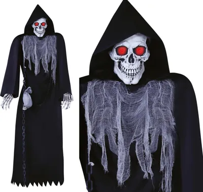 Immagine prodotto di Scheletro decorazione Halloween figura 250 cm effetti spaventosi in movimento suono horror tristo mietitore, colore: nero