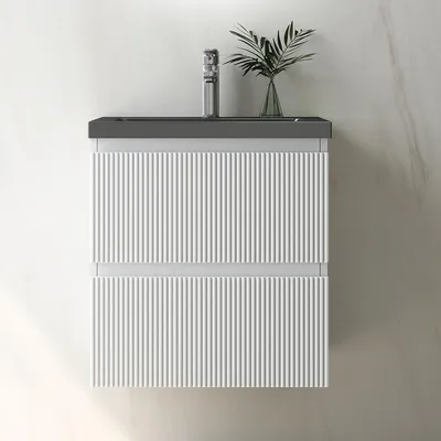 Produktbild von Waschtisch mit Unterschrank 50cm BOKAV Badmöbel Set Weiß Waschbecken Dunklegrau mit Unterschrank Softclose